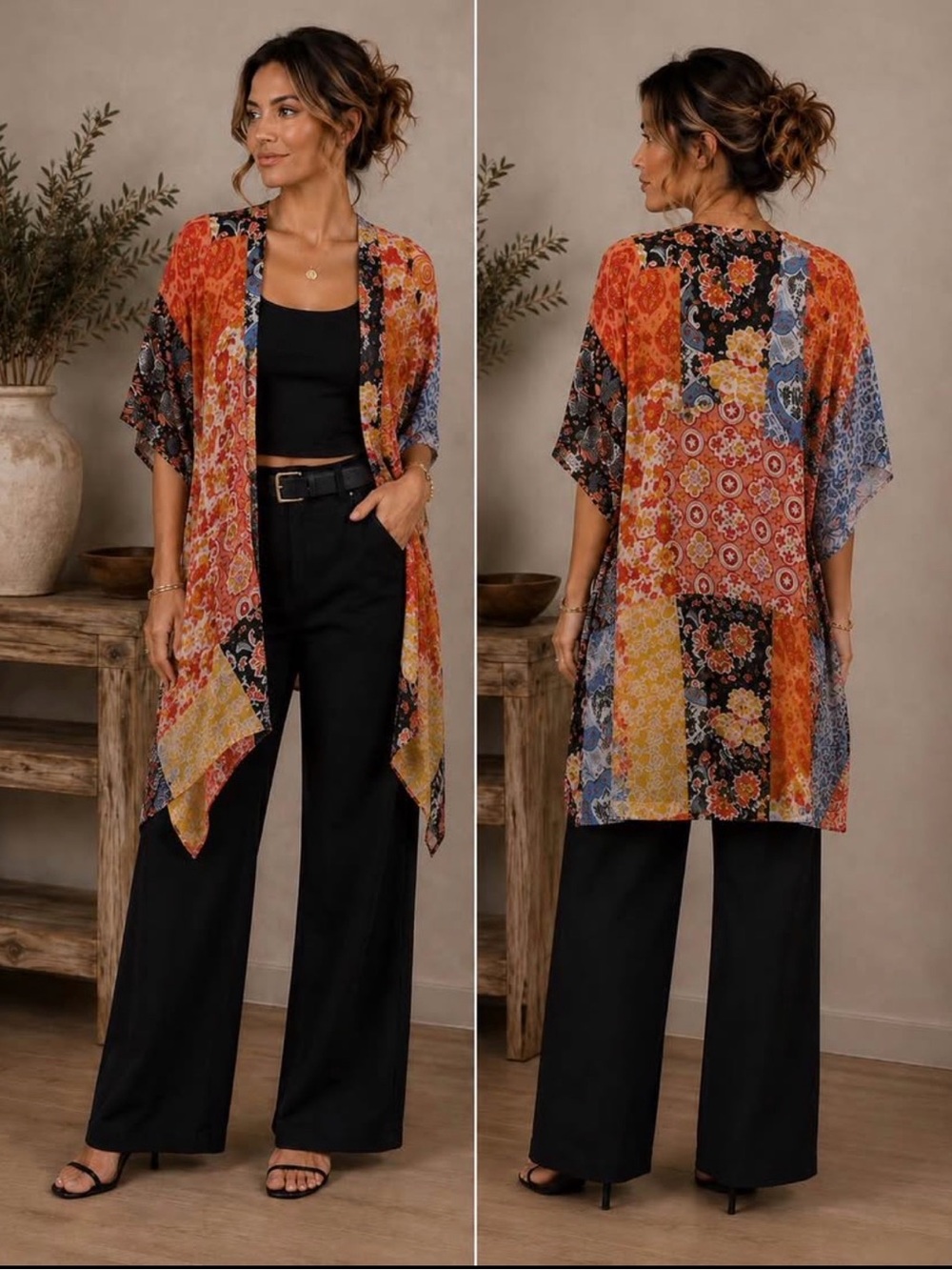 Boho Patchwork print Floral Kimono - Multi Color